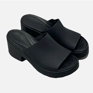 Crocs LiteRide Brooklyn Heel Women's 9 Black Chunky Open Toe Mule Sandals